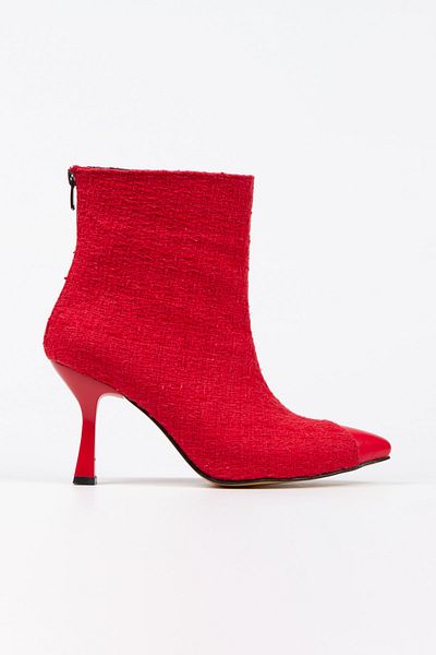irmona Leo Red Μπροστινό Κόκκινο Δερμάτινο Πίσω Φερμουάρ Λεπτομερείς Γυναικείες Μπότες Bottie