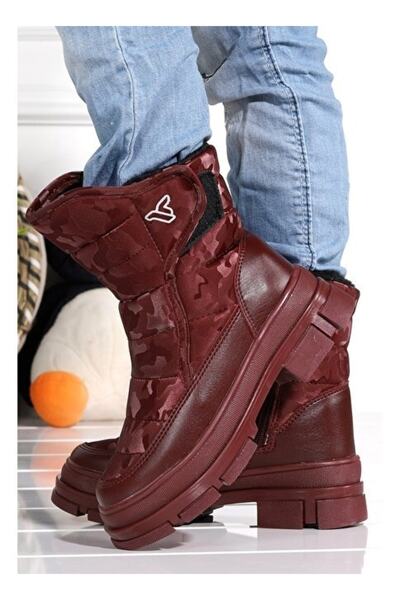 Minican Kız Çocuğu Kaymaz Ortopedik Taban Fermuarlı Içi Termal Kürklü Su Geçirmez Kar Botu