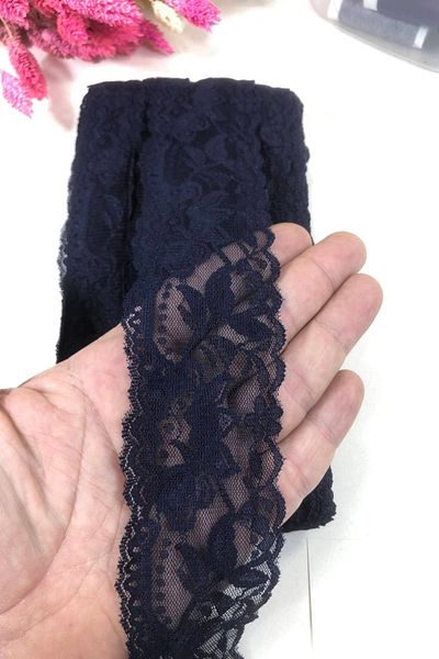 Hobigram Navy Blue Lycra Lace Decoration Lace 1 Meter – Decorative Ribbon, Stylish Design, Women's Accessory – D