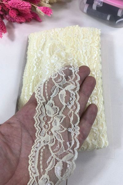 Hobigram Cream Lycra Lace Decoration Lace 1 Meter – Decorative Ribbon, Stylish Design, Women's Accessory – Decor
