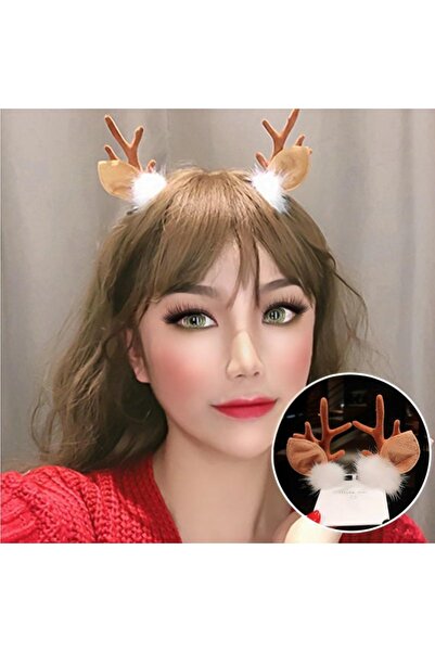 QUEEN AKSESUAR Yeni Yıl Yılbaşı Geyiği Sevimli Geyik Boynuzları Pensli Toka S...