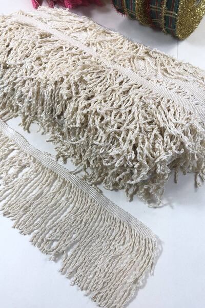 Genel Markalar Dekoratif Şerit Aksesuar Krem Rengi Saçak Püskül En 10 Cm 1 Me...