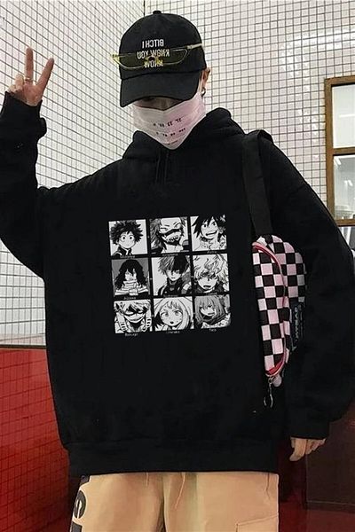 Touz My Hero Academia Collage Μαύρο μπλουζάκι με κουκούλα