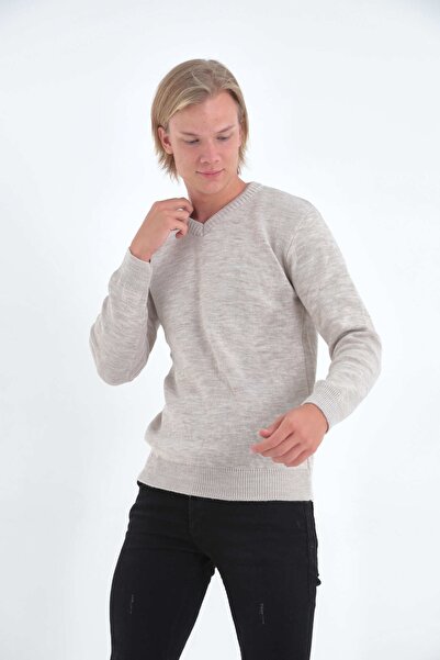 KMKkombin Мъжки пуловер с еластични маншети и V-образно деколте