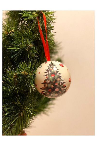 QUEEN AKSESUAR New Year Christmas Metal Pine Tree Ornament Ball Surprise Gift Box Tree Patterned Box