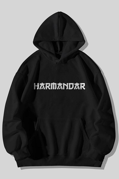Harmandar Hanorac cu glugă cu buzunar cangur negru unisex imprimat
