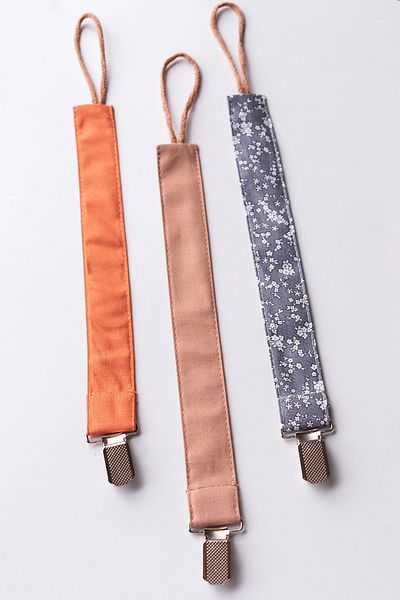 MyVera Cinnamon Mink Gray Flower Pacifier Strap Set - 3-Piece Pacifier Chain Set - 100% Cotton Fabric