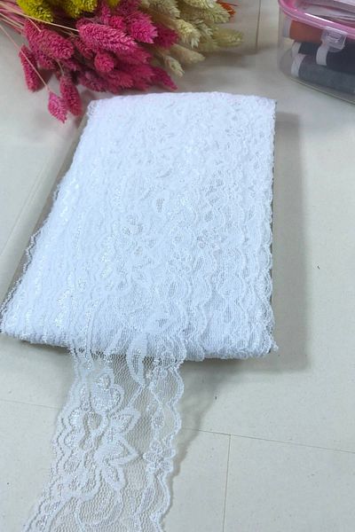 Hobigram White Lycra Lace Decoration Lace 5 Meters – Decorative Ribbon, Stylish Design, Women's Accessory – Deko