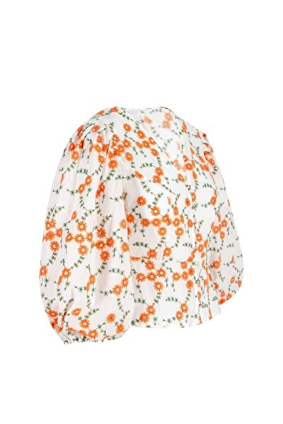 By Mare Style Suzanne Shirt - Orange Pattern, Flywheel Sleeve, White Embroidery Shirt