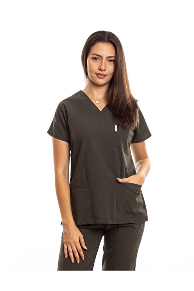 Simirna Üniforma Cerrahi Doktor Hemşire Forması Haki Yeşili Scrubs Üst