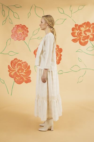 By Mare Style Light Beige Patterned Cotton-Linen Blend Jane Top