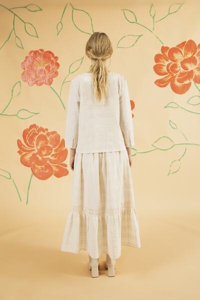 By Mare Style Light Beige Patterned Cotton-Linen Blend Jane Top