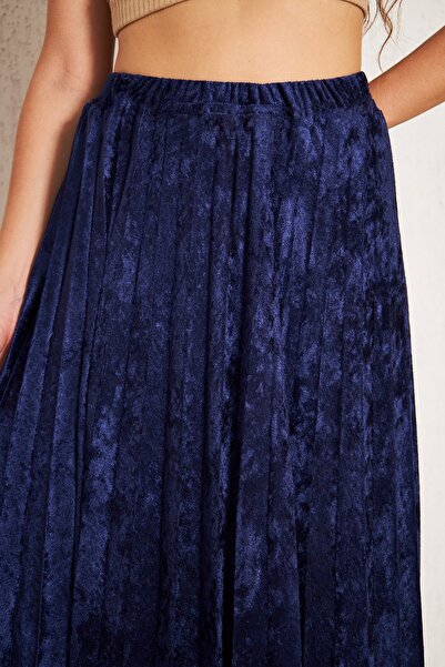 comstar Βελούδινη μακριά φούστα με γαλάζια γραμμή, βελούδινη φούστα, φούστα με φόδρα, μακριά φούστα
