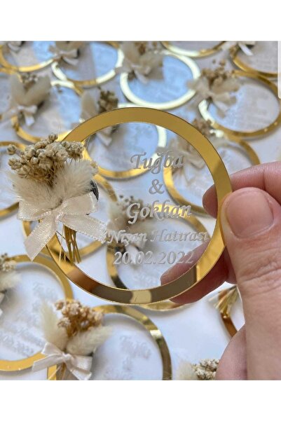 Evsay Söz Nişan Nikah Hatırası Süslü Yuvarlak Model Pleksili Şeffaf Magnet 15...