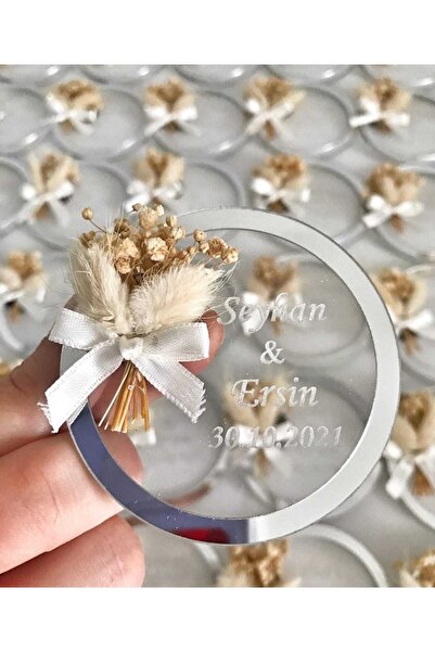 Evsay Söz Nişan Nikah Hatırası Süslü Yuvarlak Model Pleksili Şeffaf Magnet 15...
