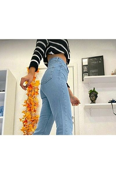 Livik Blugi Mom Mom Lejer Mom Lycra cu talie înaltă de damă, cu talie înaltă