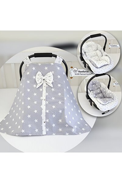 ebabynest Big Star Serisi Gri Beyaz Puset Örtüsü 3'lü Set