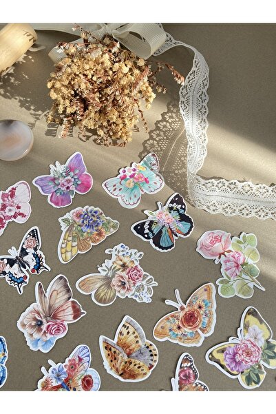 Hume Craft Nazende Çiçekli Kelebekler Sticker Seti Planlayıcı Bullet Journal ...