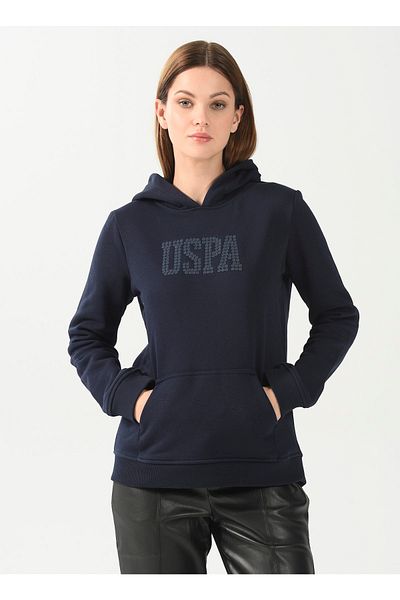 U.S. Polo Assn. Hanorac pentru femei, cu guler cu glugă, albastru marin imprimat Gizmo-sk022