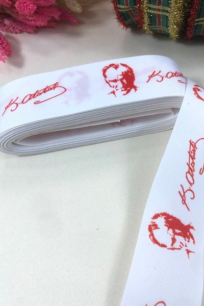 Hobigram Κόκκινο και λευκό φόντο Atatürk Signature Grosgrain Κορδέλα 1 μέτρο Τιμή – Κορδέλα, κομψό σχέδιο