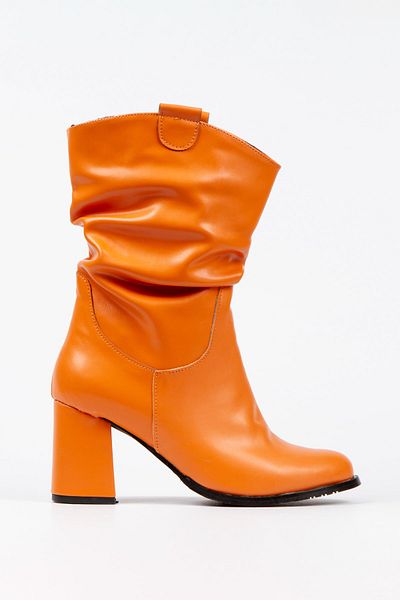 irmona Rio Orange Orange Εισαγόμενο Δερμάτινο Μποτάκι με τακούνι με φυσούνα