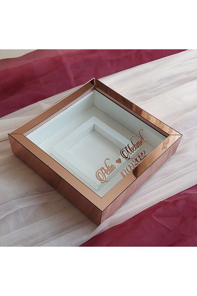 Verda Çerçeve 25x25 cm Rose Plexi Covered Verda Memory Frame with Photo Section - 6 cm Depth Memory Frame