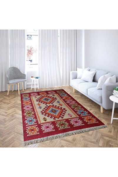 ELMASS Çift Taraflı Kilim Yolluk - Eşme Desen - Bordo