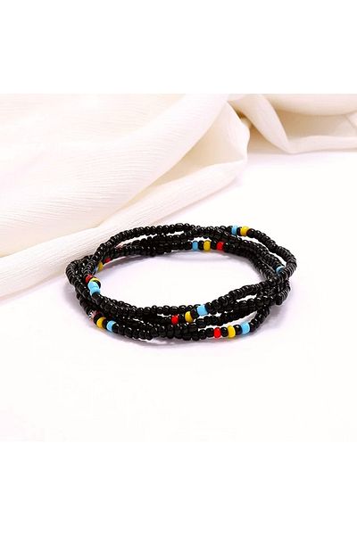 Roe takı aksesuar Black Miyuki Bead 4-Piece Anklet Set