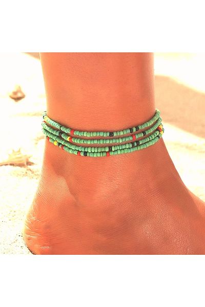 Roe takı aksesuar Green Miyuki Bead 4-Piece Anklet Set