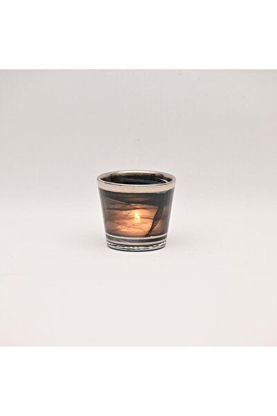 HERITAGE Cam Tealight Mumluk Dekoratif Mumluk Siyah Gümüş Yaldız Kenarlı 7.5 ...
