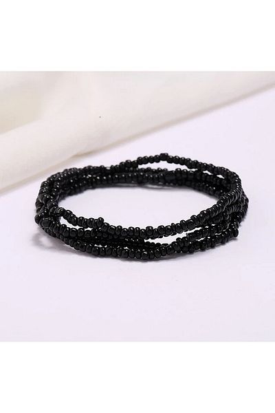Roe takı aksesuar Black Miyuki Bead 4-Piece Anklet Set