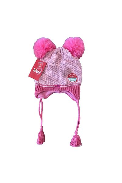 Kitti Double Pompom Children's Eared Beanie Girl Dark Pink