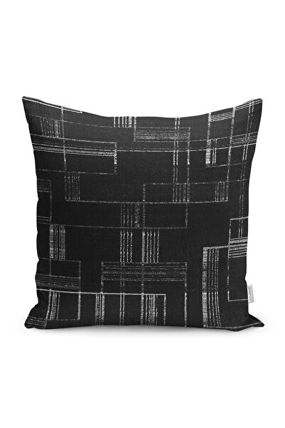 Realhomes غطاء وسادة مطبوع رقميًا بتصميم سجادة سوداء على أرضية سوداء - بيضاء