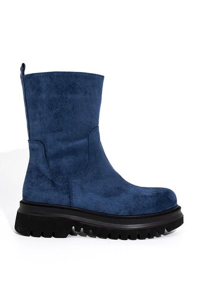 Modabuymus Μπότες Olle Navy Blue Suede Daily ελαφριές χοντρές σόλα