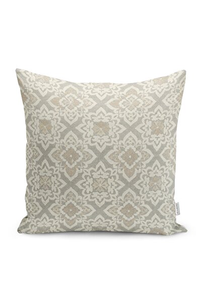 Realhomes Krem Zeminde Örgü Motifli Antik Desenli Dijital Baskılı Yastık Kırl...