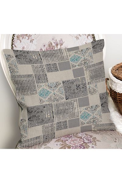 Realhomes Gri - Bej Motiv mozaic Houndstooth Model Digital Printed Perna Husa de perna pe podea