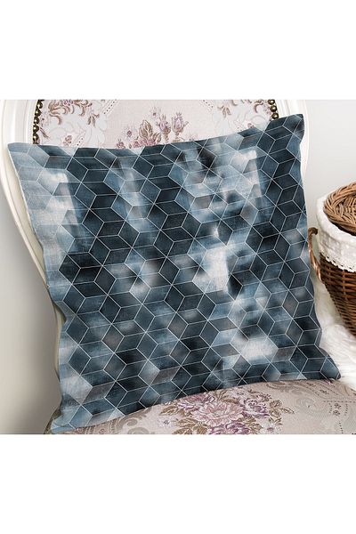 Realhomes Husă de pernă cu motiv clasic, cu model geometric, imprimată digitală, pe fundal albastru