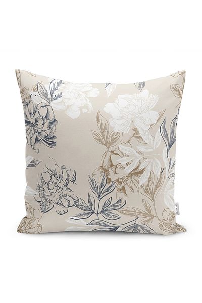 Realhomes Ecru - Floral Patterned Digital Printed Pillow Cushion Cover on Gray Floor