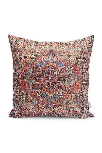 Realhomes Digital Printed Pillow and Throw Pillow Cover with Antique Motif on Red Background