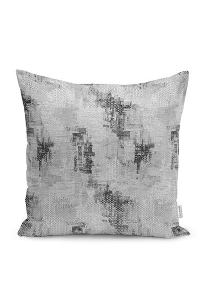 Realhomes Gri - Beyaz Zeminde Örgü Motifli Eskitme Desenli Dijital Baskılı Ya...