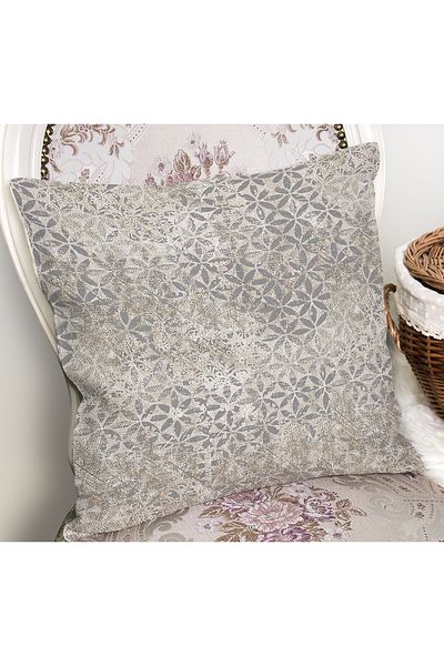 Realhomes Gray Ecru Flower Patterned Digital Printed Pillow Cushion Cover