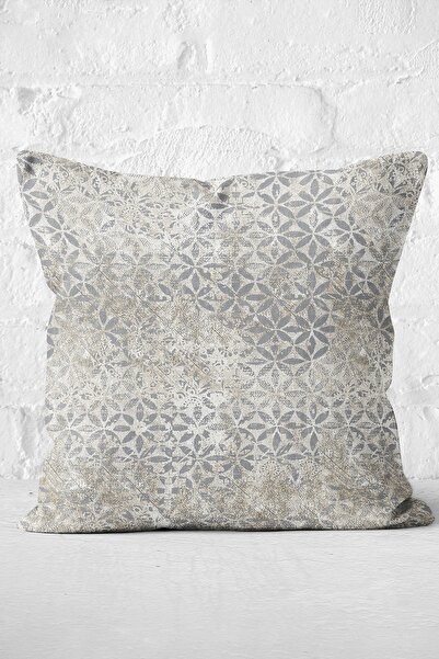 Realhomes Gray Ecru Flower Patterned Digital Printed Pillow Cushion Cover