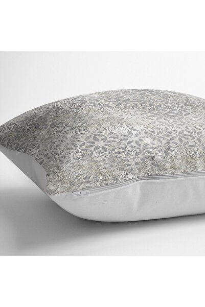 Realhomes Gray Ecru Flower Patterned Digital Printed Pillow Cushion Cover