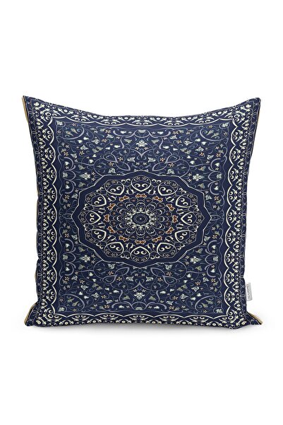 Realhomes Lacivert Zeminde Otantik Motifli Pers Desenli Dijital Baskılı Yastı...