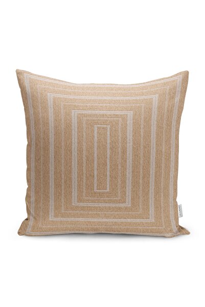 Realhomes Bej Zeminde Jüt Motifli Hasır Desenli Dijital Baskılı Yastık Kırlen...