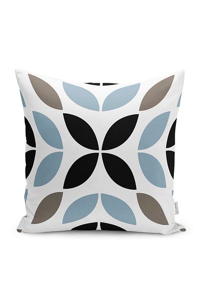 Realhomes Negru - Albastru Pânză Motiv Frunze Model Digital Printed Pernă Husă de pernă pe podea