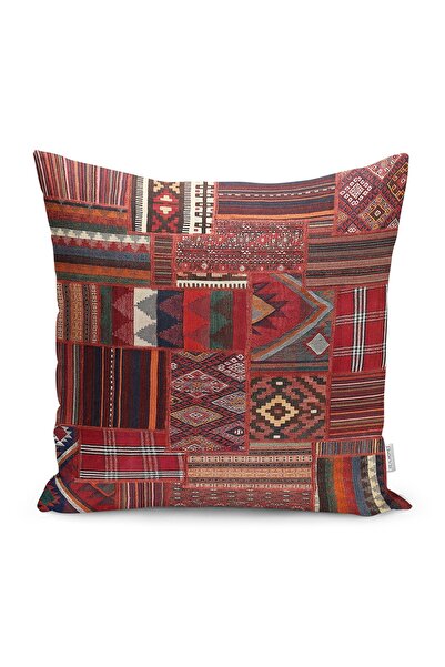 Realhomes Kiremit Zeminde Kilim Motifli Eskitme Desenli Dijital Baskılı Yastı...