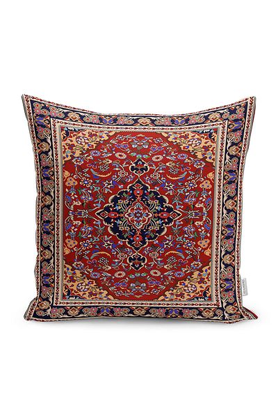 Realhomes Ethnic Motif Ottoman Patterned Digital Printed Pillow Cushion Cover on Red Background