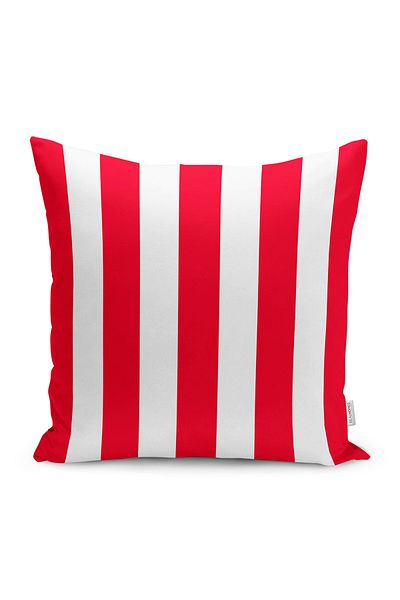 Realhomes Digital Printed Pillow and Throw Pillow Cover with Striped Motif on Red Background