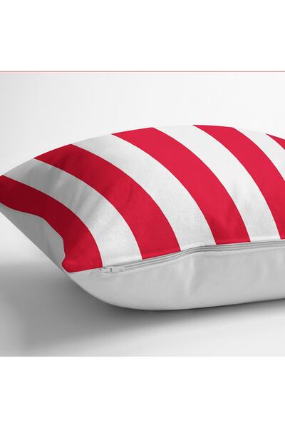 Realhomes Digital Printed Pillow and Throw Pillow Cover with Striped Motif on Red Background